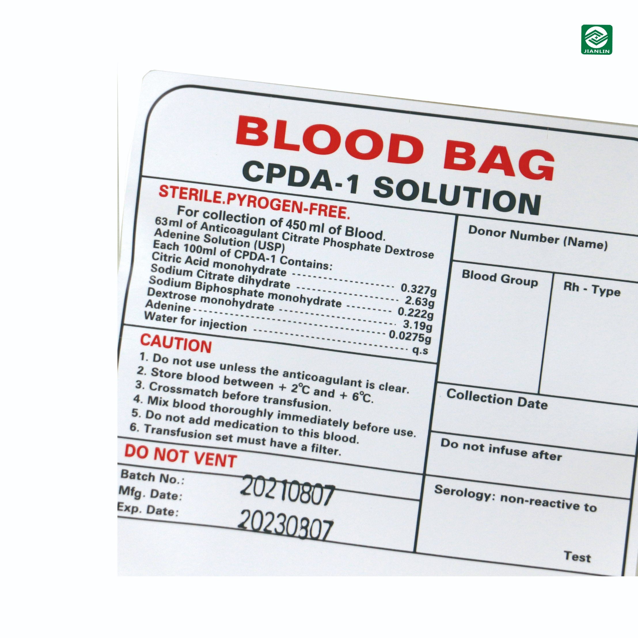 Medical Consumables Disposable Sterile Blood Bag 100ml 250ml 500ml